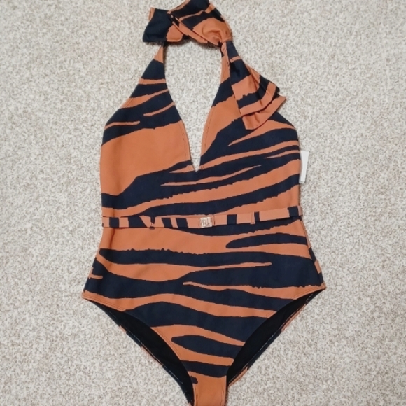 River Island Animal Print Halter One Piece Bathing Suit - Picture 7 of 10